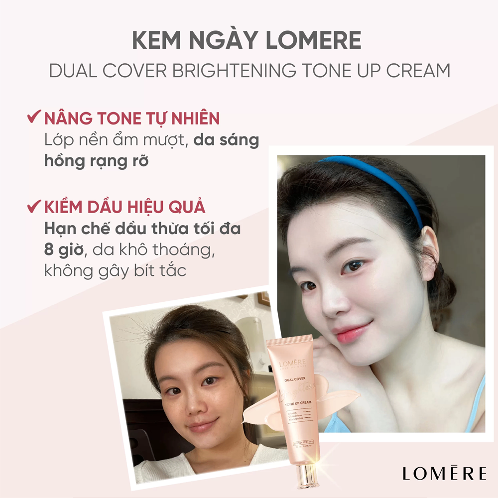 Kem ngày nâng tone LOMERE Duel Cover Brightening Tone-UP Cream SPF50+/ PA+++ 50ml - Image 5
