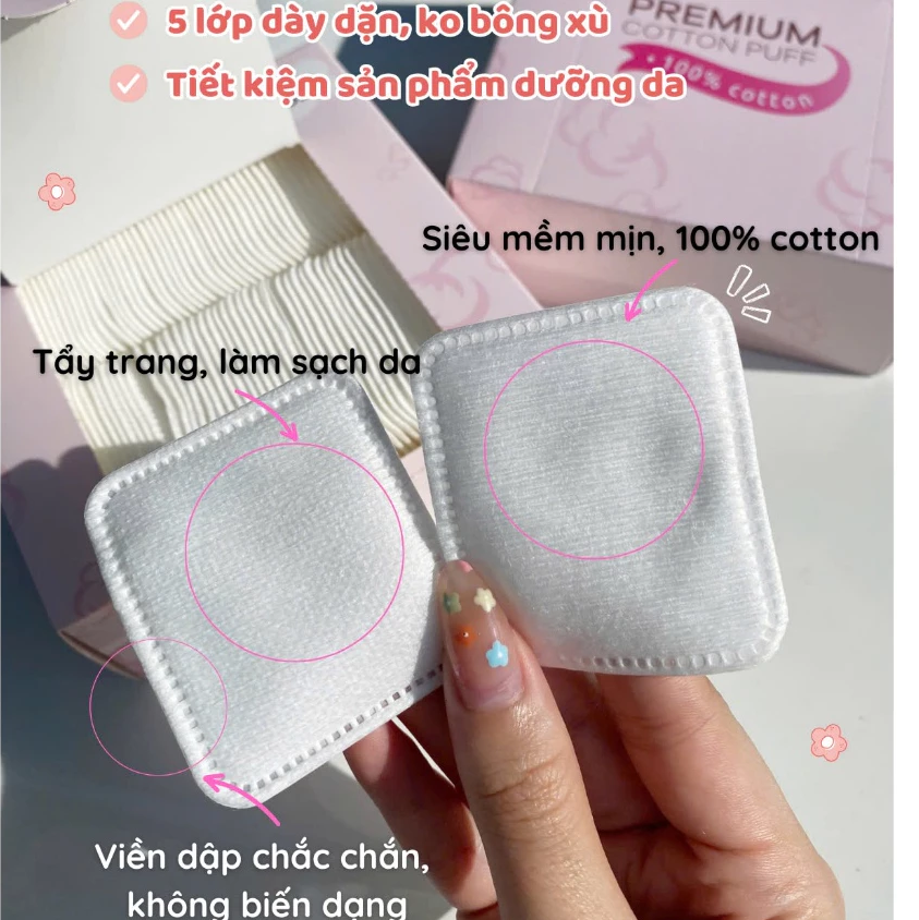 Bông tẩy trang đa năng 100% Cotton phiên bản nâng cấp Reskin Premium Puff (100 miếng) - Image 4