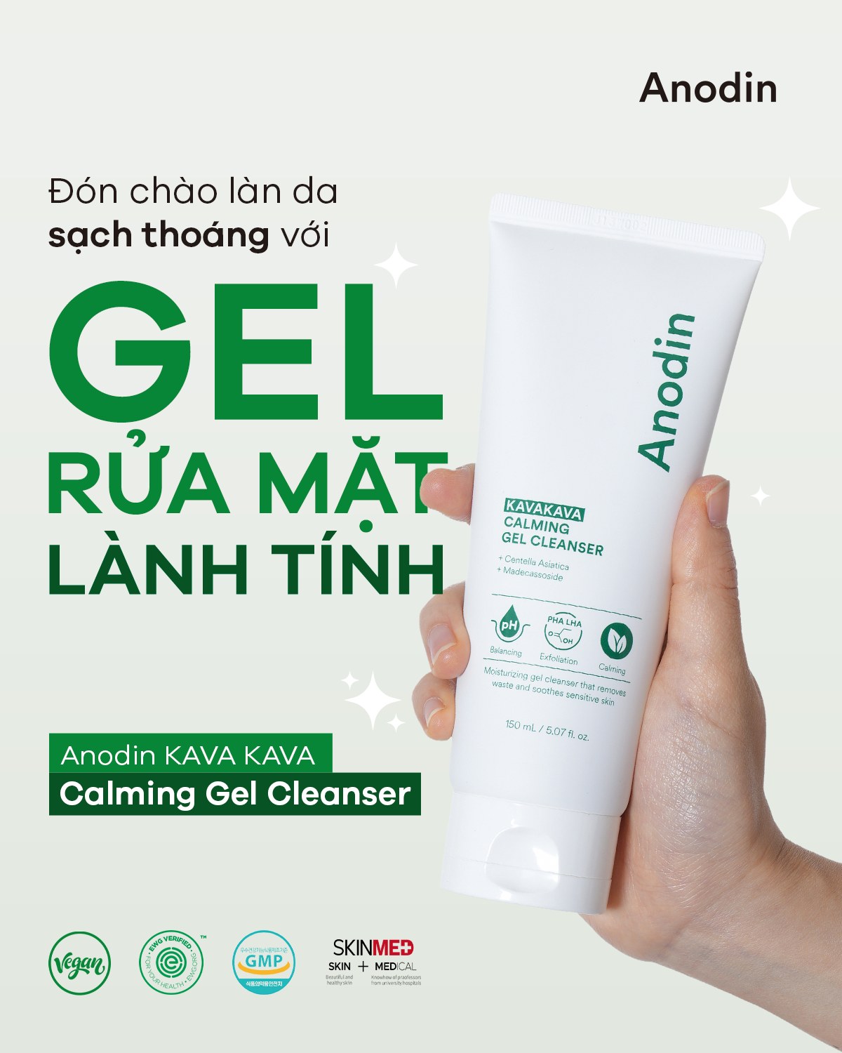 Gel rửa mặt cho da dầu mụn, nhạy cảm pH 5.5 Anodin KavaKava Calming 150ml - Image 4