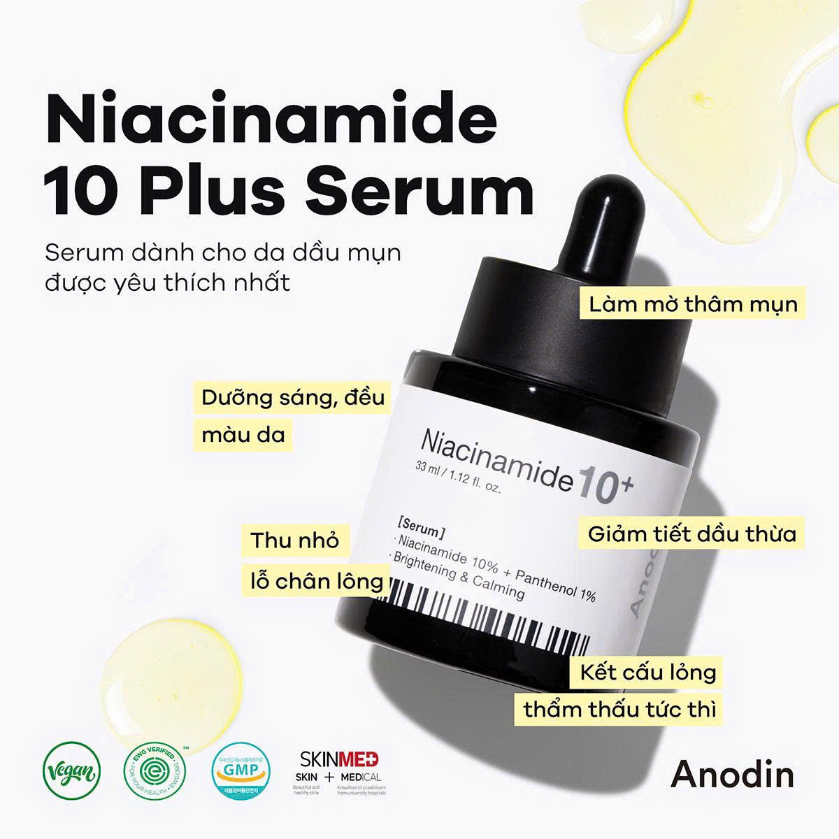 Serum dưỡng sáng thu nhỏ lỗ chân lông Anodin Niacinamide 10 Plus 33ml - Image 3
