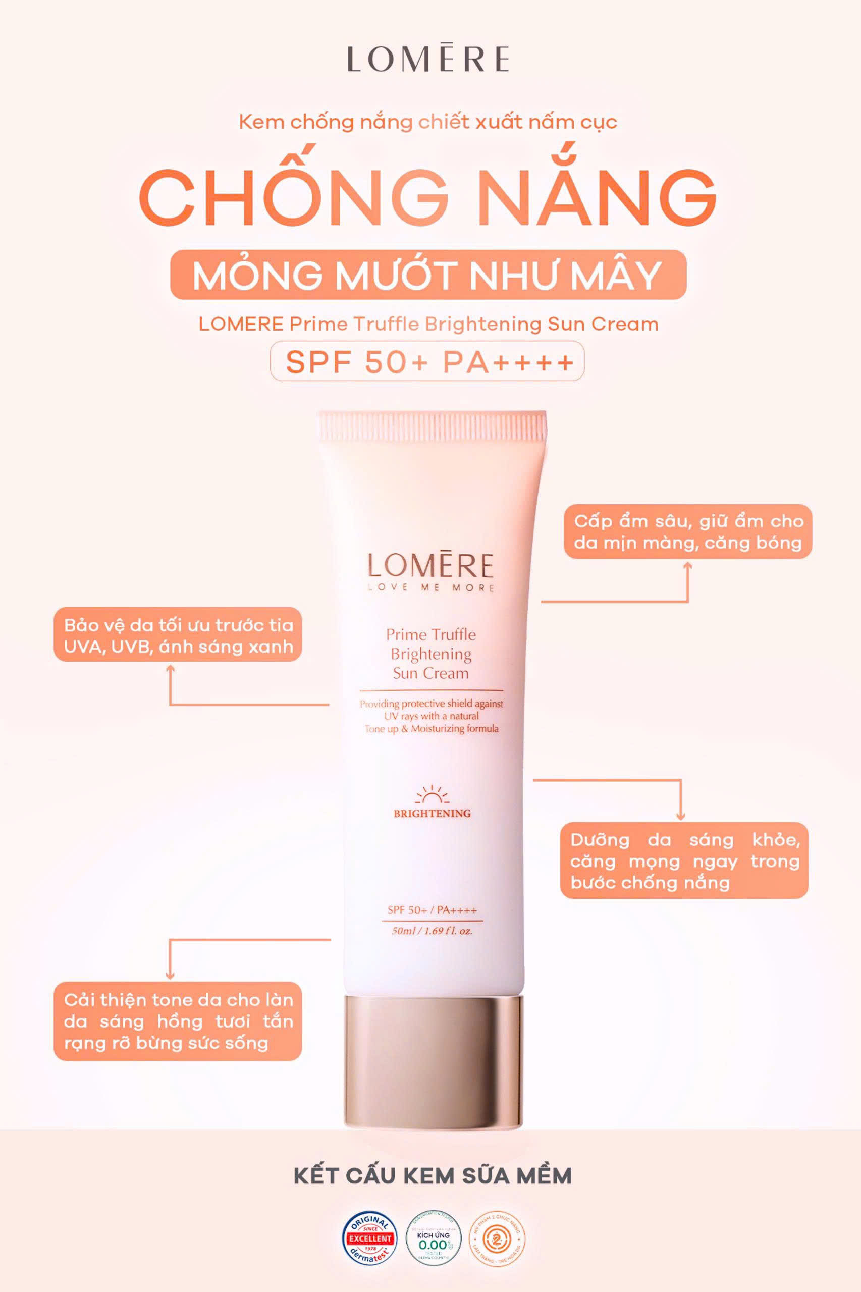 Kem Chống Nắng Phổ Rộng,Trắng Da Lomere Prime Truffle Brightening Sun Cream 50ml - Image 2