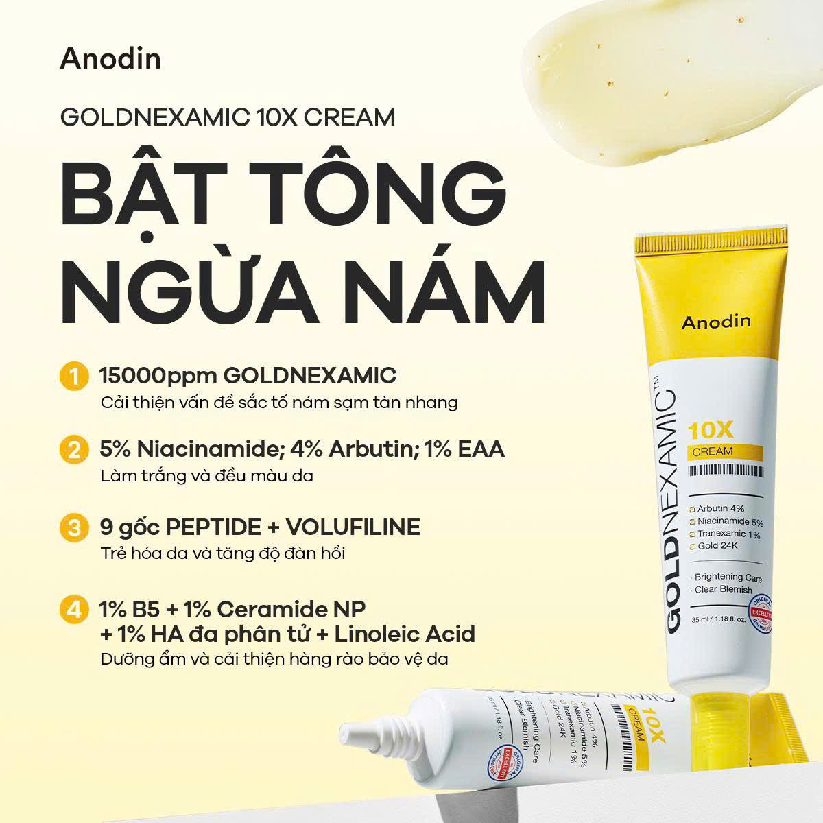 Kem dưỡng trắng, cải thiện sắc tố da đa tầng Anodin GOLDNEXAMIC™ 10X Serum 35ml - Image 6