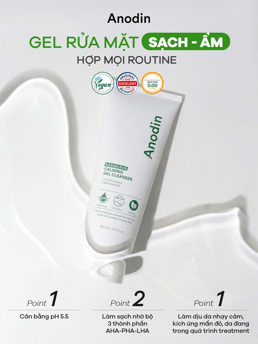 Gel rửa mặt cho da dầu mụn, nhạy cảm pH 5.5 Anodin KavaKava Calming 150ml - Image 7
